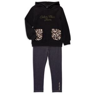 CALVIN KLEIN Little Girl's Faux Fur-Trim 2-Piece Hoodie & Leggings Set